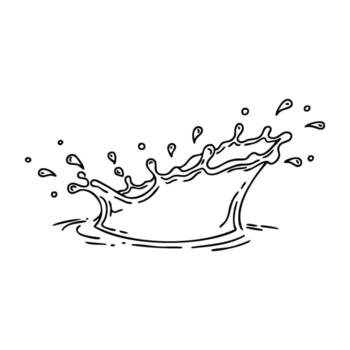 Dynamic water splash outline with droplets in motion vector