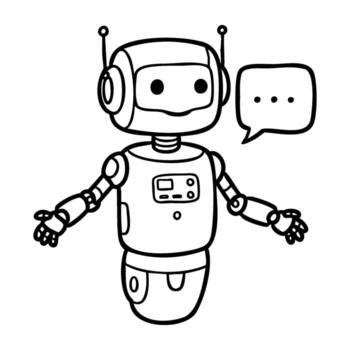 Friendly cartoon robot with speech bubble in simple design vector