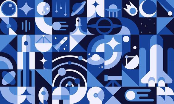 Galaxy space planets geometric pattern background vector