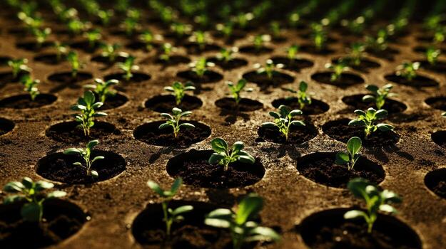 Close-up of seedlings in a tray photo