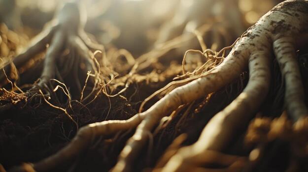 Close-up view of earthy roots photo
