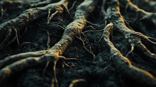 Close-up view of intricate tree roots photo