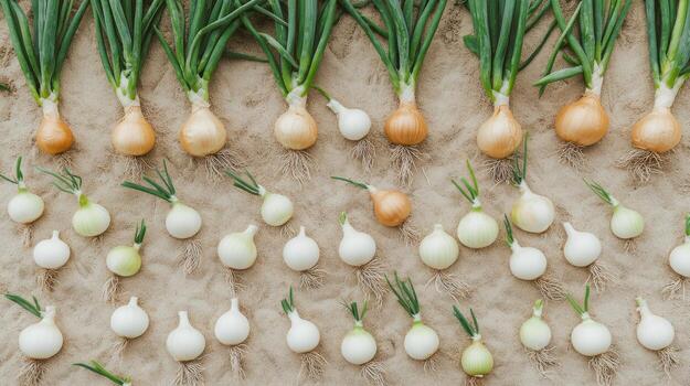 A row of onions and other vegetables photo