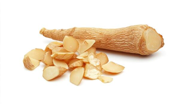 Close-up of a root vegetable, sliced and whole photo