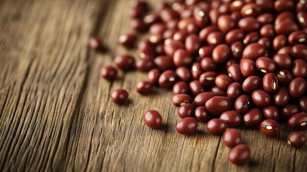 Red beans scattered on a wooden surface photo
