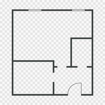 Floorplan simple icon room flat apartment line drawing, floor plan project, symbol. Technical architecture Structure shape, build layout with doors and windows. vector