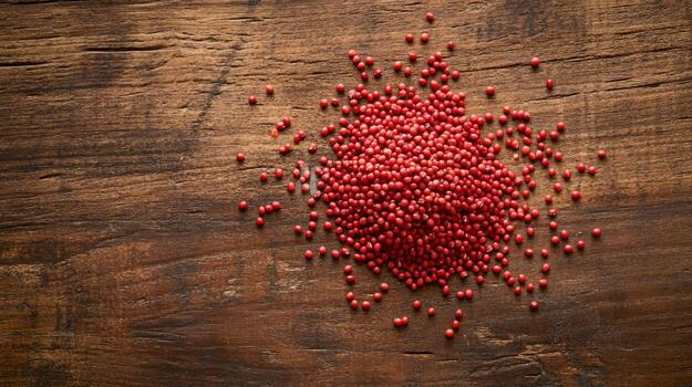 rojo pellets en un rústico de madera superficie foto