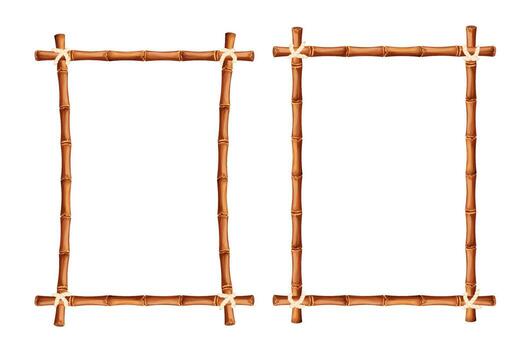 Bamboo frame from sticks and rope in cartoon style, border isolated on white background. Tribal panel, game menu. vector