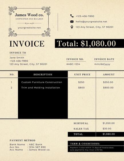 Vintage Carpenter Invoice