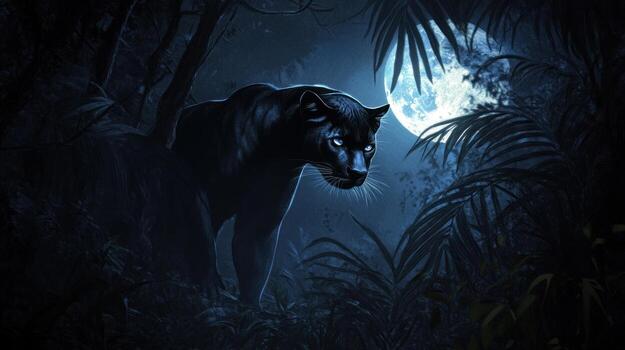 Panther in a moonlit jungle photo