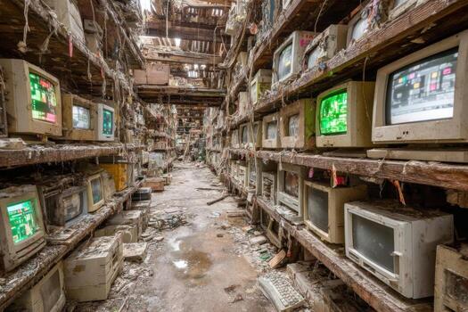 un habitación lleno de antiguo ordenadores y monitores foto