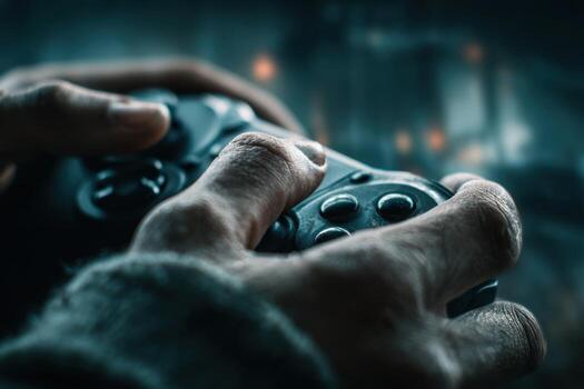 A person holding a game controller photo