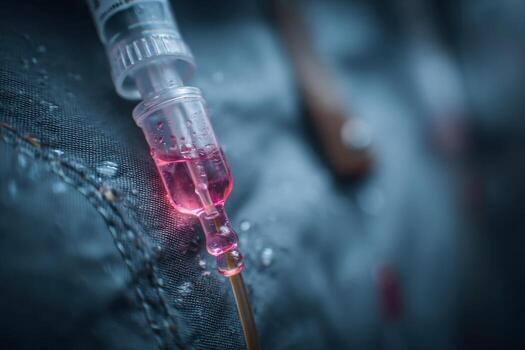 A syringe with a red liquid in it photo