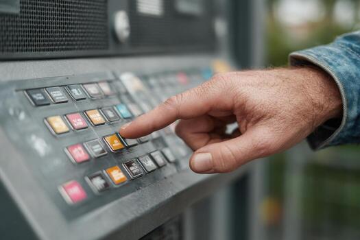 A person is pressing a button on an automated parking machine photo