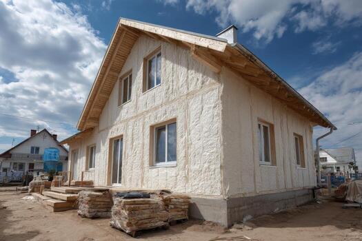 A house being built with insulation photo