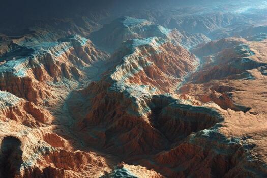 An aerial view of a mountain range photo