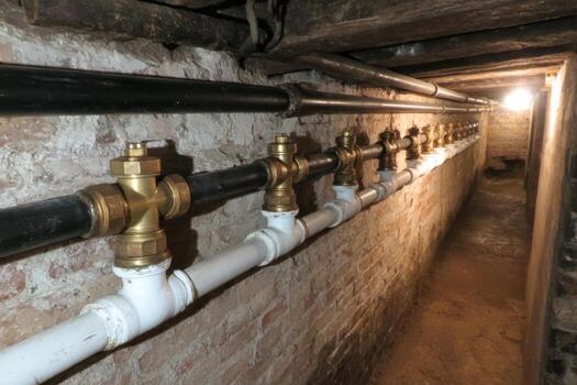 A pipe line with several pipes and valves photo