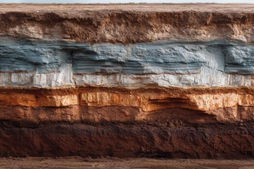 The layers of soil are shown in different colors photo
