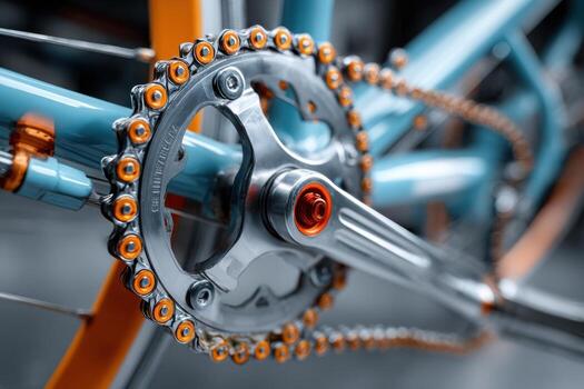 A close up of a bicycle chain and chain photo