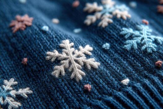 Close up of a blue sweater with snowflakes on it photo