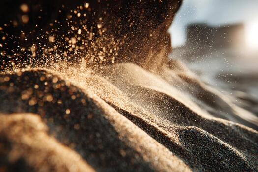 Sand blowing on the beach at sunset photo