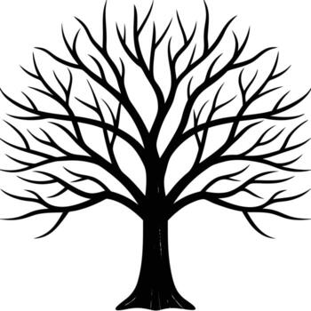 Black and white silhouette of a bare tree with intricate branches against a white background vector