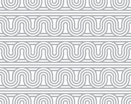 Geometric abstract seamless pattern with repeating gray curved lines on a white background. vector