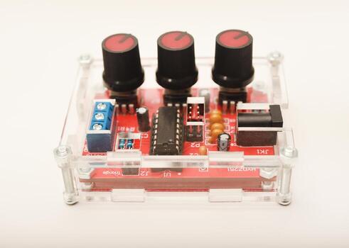 An assembled radio-electronic device. The signal generator. DIY kit for assembling an electronics enthusiast. Assembled PCB photo