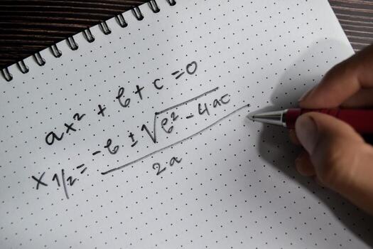 Concept of general quadratic equation write on book isolated on Wooden Table, photo