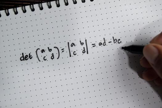 Concept of determinant of a matrix write on book isolated on Wooden Table. photo