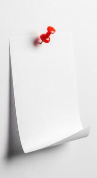 A note pinned to a white wall with a push pin photo