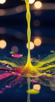 A colorful liquid being poured into a pool of water photo