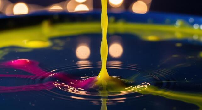 A close up of a colorful liquid being poured into a bowl photo