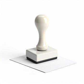 Applying a seal to an empty sheet of paper on a plain white backdrop photo