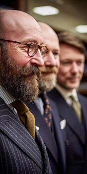 Three men in suits standing next to each other photo