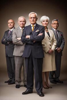 Group of executives stands confidently in formal attire photo