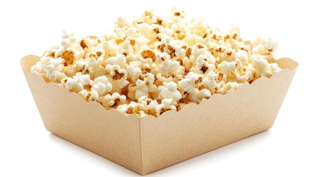 popcorn in a brown paper box on a white background photo
