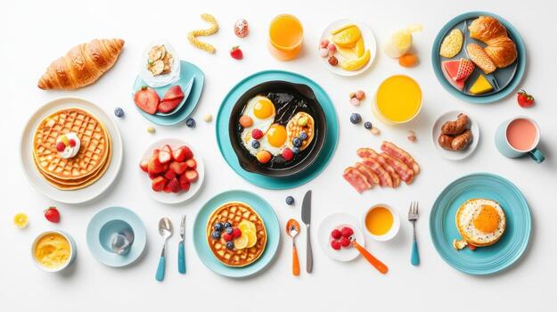 A colorful array of breakfast foods photo