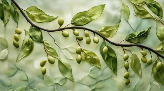 Delicate ribbon branch on a light, soft background photo