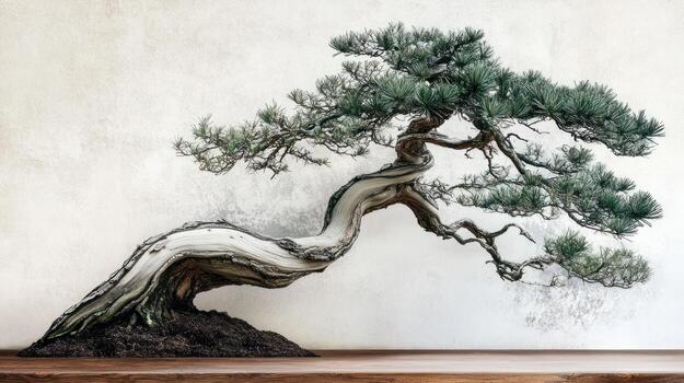 Elegant bonsai tree against muted backdrop photo