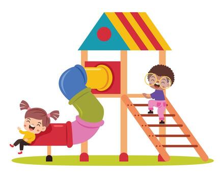 Children playing on a colorful playground structure vector