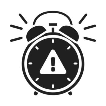 Alarm clock with warning symbol indicates urgent alert vector