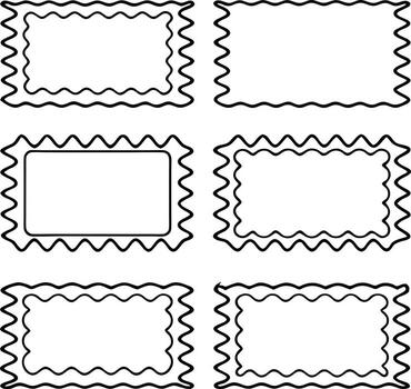 Six hand drawn wavy border rectangular frames for labels or cards vector
