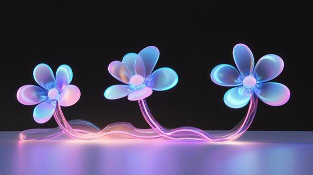 Three glowing flowers on a dark background photo