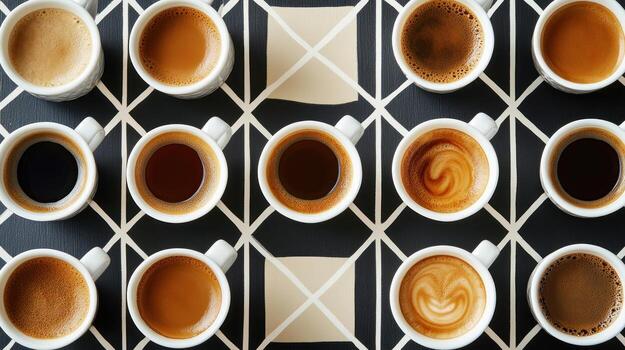 Coffee cups in a grid pattern photo
