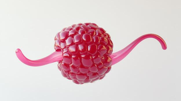 A vibrant raspberry with a pink stem photo