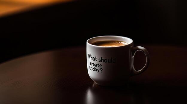 Close-up of a white coffee mug with text photo