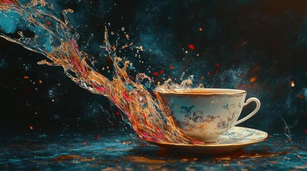 Teacup explosion of color photo