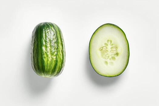 Two Cucumbers, One Whole and One Sliced photo
