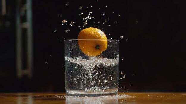 Lemon dropping into water. Splashing photo